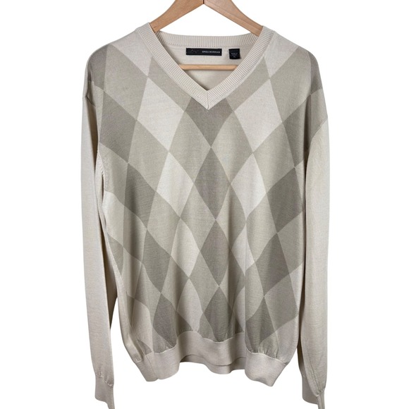 Greg Norman Collection Other - Greg Norman Argyle V-Neck Sweater Beige 100% Wool Men's XL Golf Grandpa READ‎